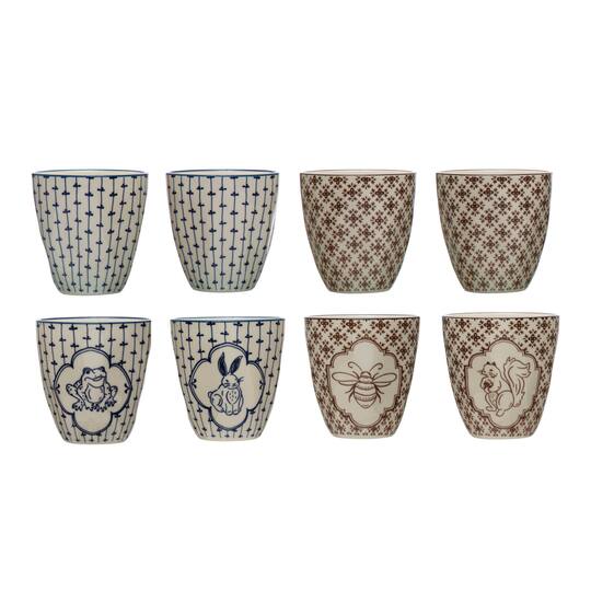 Hello Honey® 3.75" Painted Fauna Stoneware Mug Set